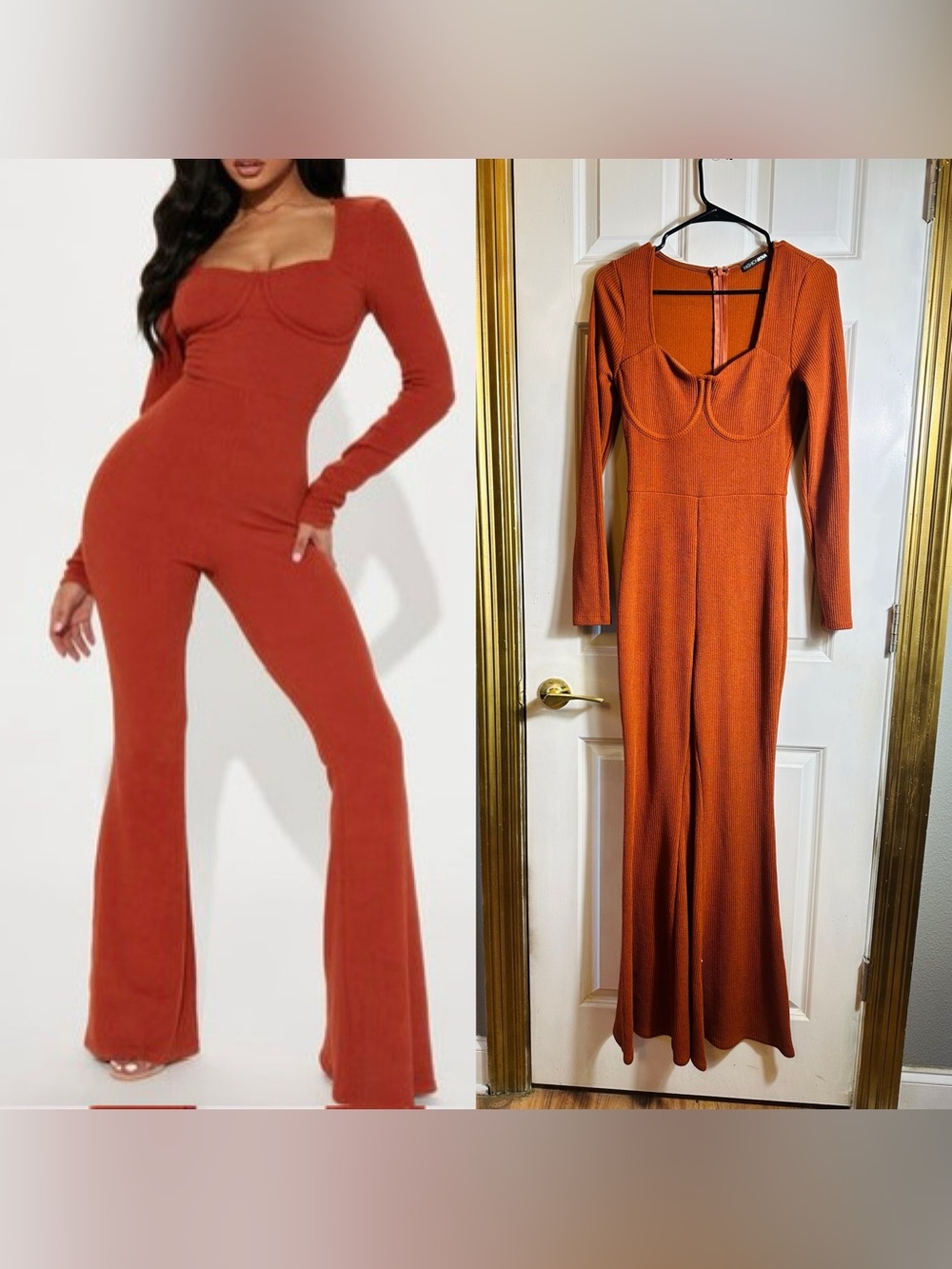 Fashion Nova Miranda Ribbed Jumpsuit- Rust